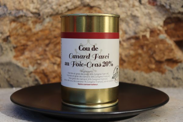 Cou de canard farci au foie gras 20% conserve